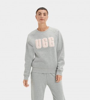 Bluzy Damskie Ugg Madeline Fuzzy Logo Crewneck Szare | YTG-246970