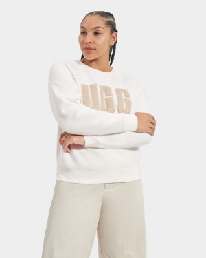 Bluzy Damskie Ugg Madeline Fuzzy Logo Crewneck Brązowe | IXE-560289