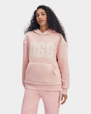 Bluzy Z Kapturem Damskie Ugg Joanne B Fleece Logo Różowe Białe | LUA-891703