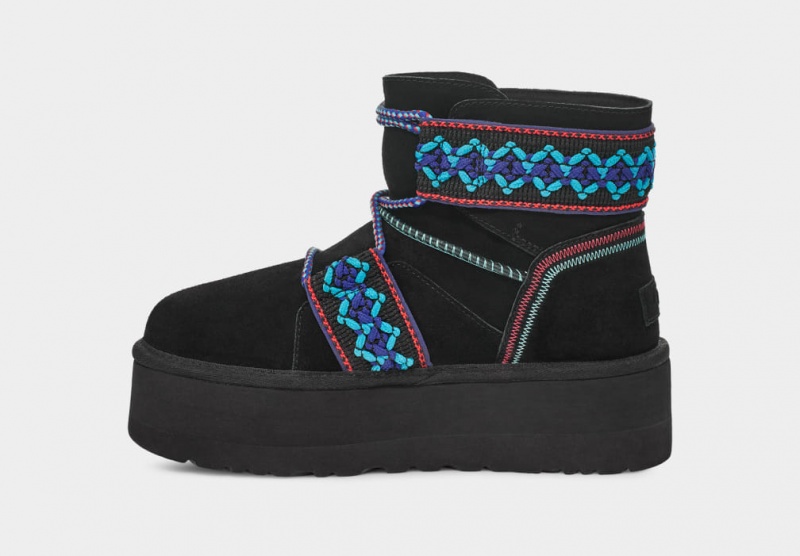 Buty na Platformie Damskie Ugg Klasyczne Mini II Braid Czarne | XAY-837012