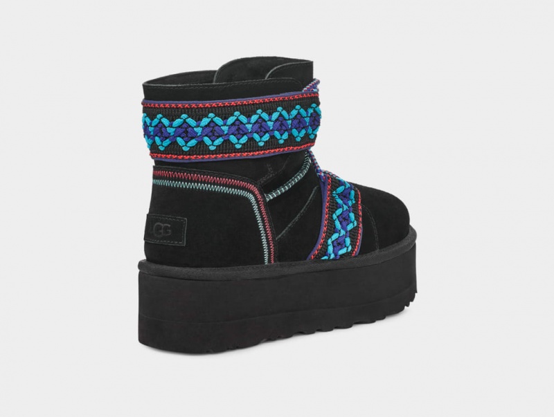 Buty na Platformie Damskie Ugg Klasyczne Mini II Braid Czarne | XAY-837012