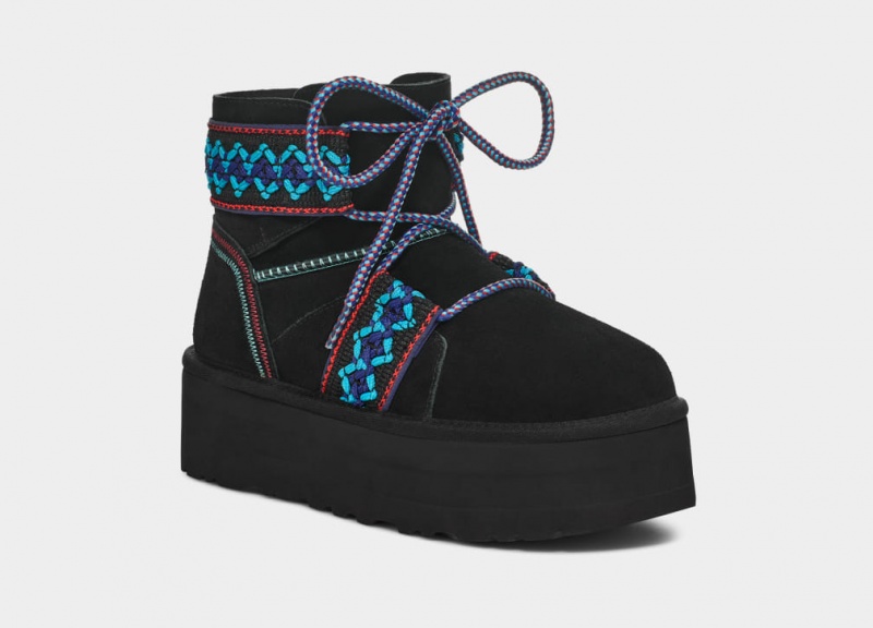 Buty na Platformie Damskie Ugg Klasyczne Mini II Braid Czarne | XAY-837012