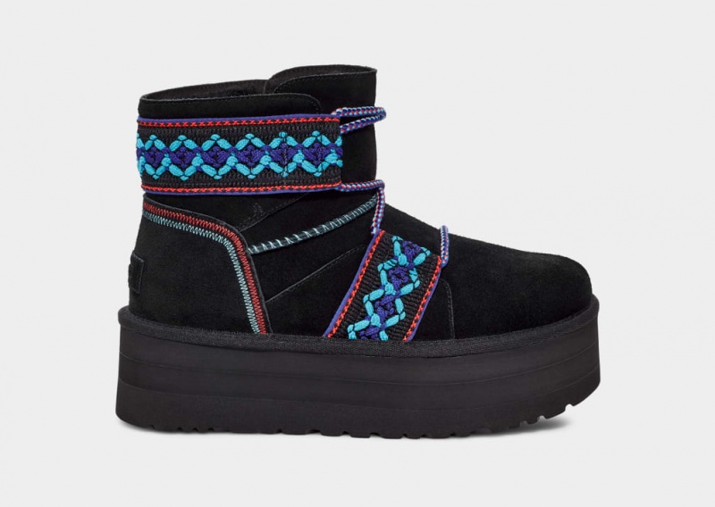 Buty na Platformie Damskie Ugg Klasyczne Mini II Braid Czarne | XAY-837012