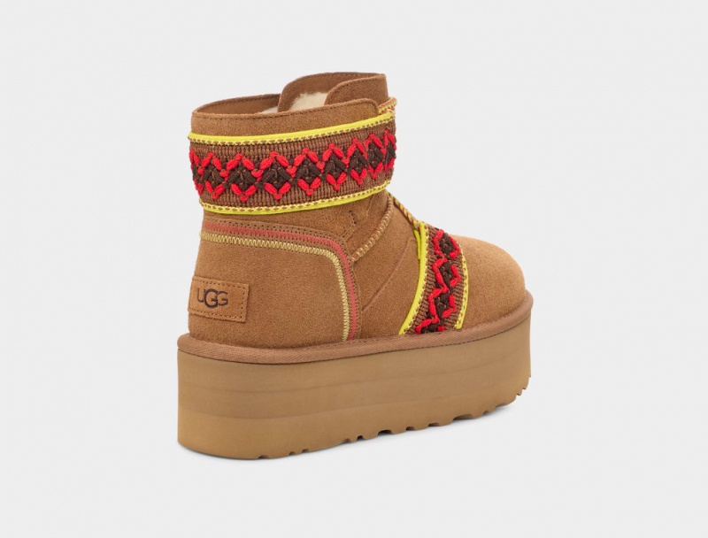 Buty na Platformie Damskie Ugg Klasyczne Mini II Braid Brązowe | AHO-184276