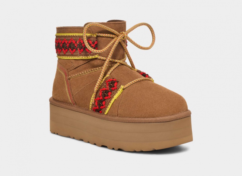 Buty na Platformie Damskie Ugg Klasyczne Mini II Braid Brązowe | AHO-184276