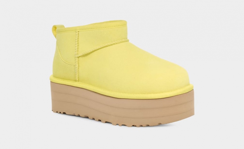 Buty na Platformie Damskie Ugg Klasyczne Ultra Mini Żółte | HFN-523671