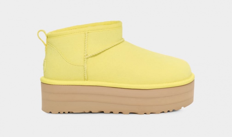 Buty na Platformie Damskie Ugg Klasyczne Ultra Mini Żółte | HFN-523671
