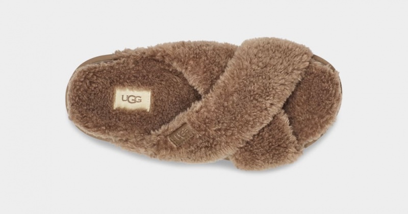 Kapcie Damskie Ugg Fuzz Sugar Cross Ciemny Szare | LOU-861349