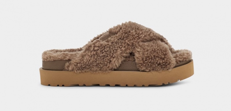 Kapcie Damskie Ugg Fuzz Sugar Cross Ciemny Szare | LOU-861349