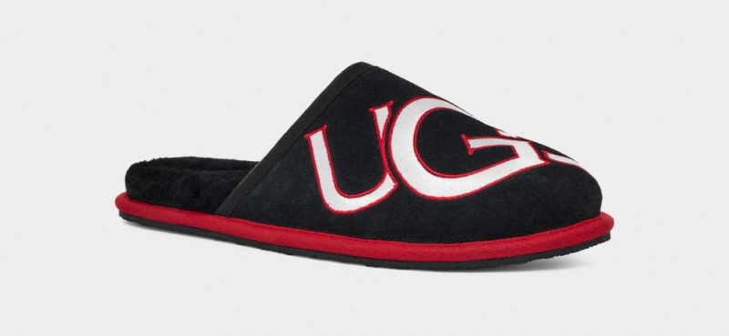 Kapcie Męskie Ugg Scuff Logo II Czarne Czerwone | XSW-012986