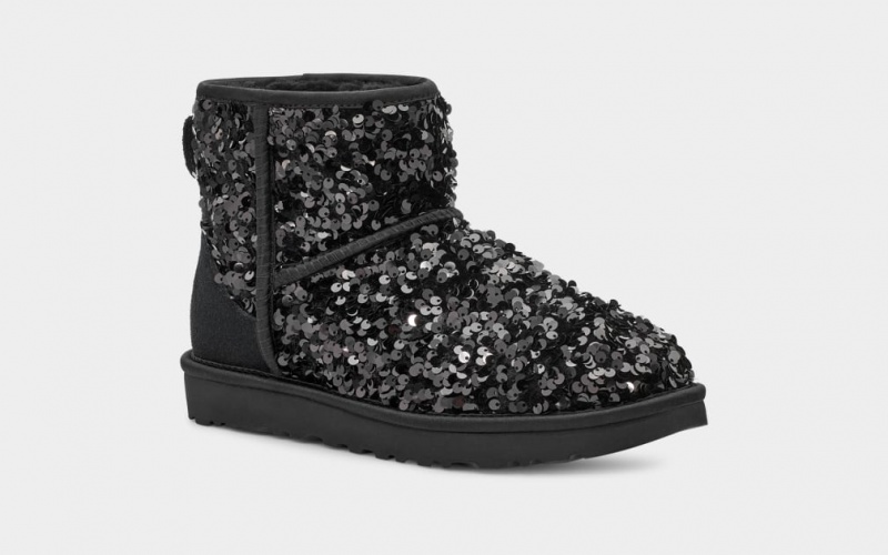 Kozaki Damskie Ugg Klasyczne Mini Chunky Sequin Czarne | RBQ-197234