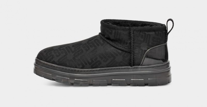 Kozaki Damskie Ugg Klasyczne Ultra Mini Monogram Czarne | JZM-163045