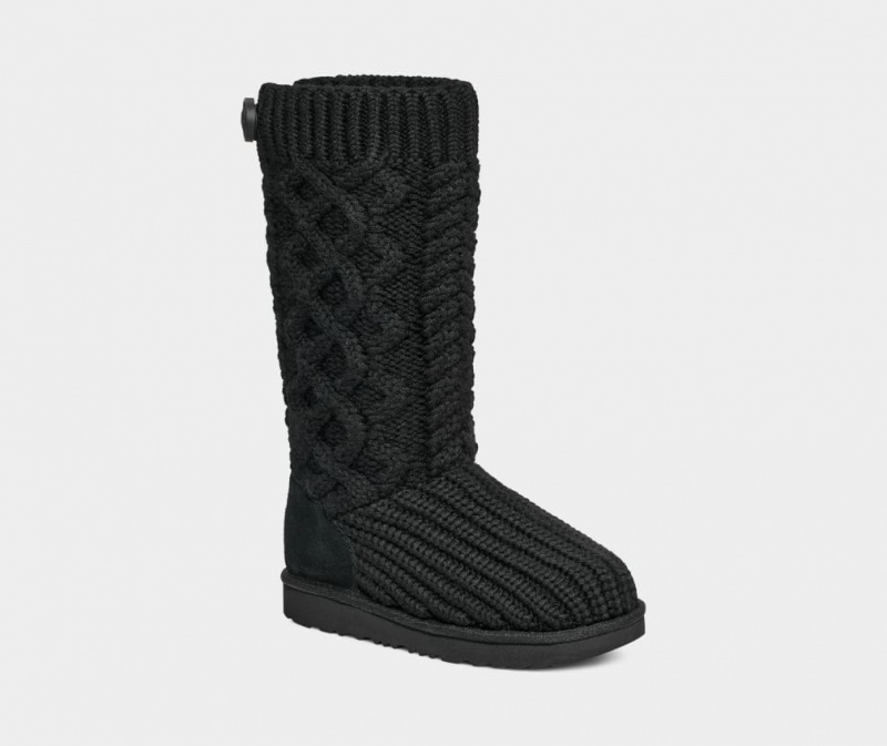 Kozaki Dziecięce Ugg Klasyczne Cardi Cabled Knit Czarne | MPL-518397