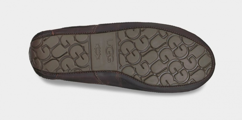 Mokasyny Męskie Ugg Ascot Skórzane Ciemny Brązowe | UVO-042635