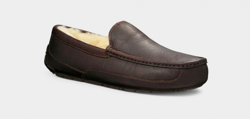 Mokasyny Męskie Ugg Ascot Skórzane Ciemny Brązowe | UVO-042635