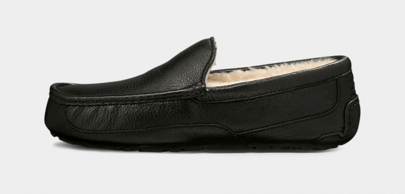 Mokasyny Męskie Ugg Ascot Skórzane Czarne | MTK-054129