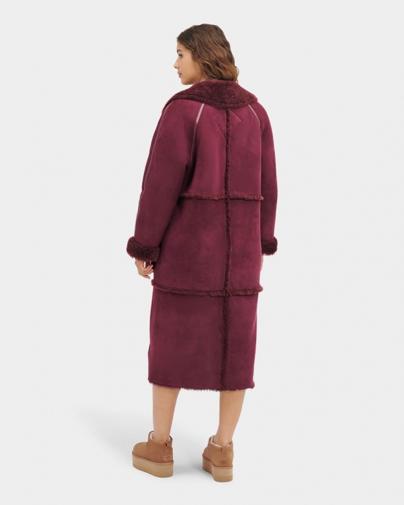 Płaszcze Damskie Ugg Fayre Twinface Sheepskin Bordowe | YRA-968214