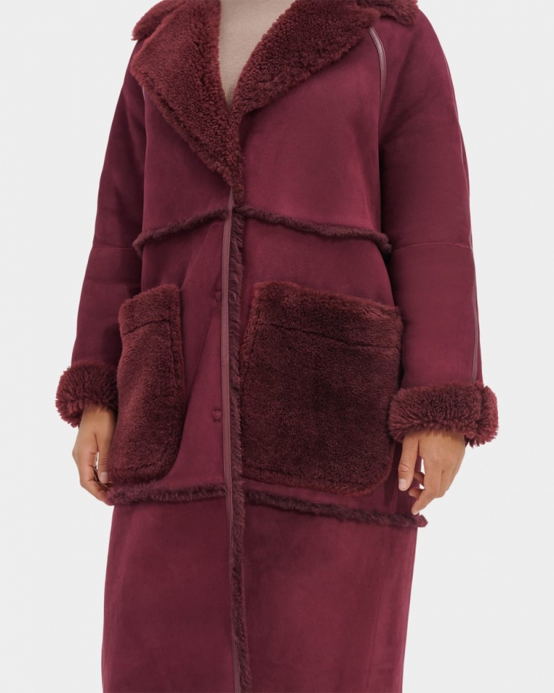 Płaszcze Damskie Ugg Fayre Twinface Sheepskin Bordowe | YRA-968214