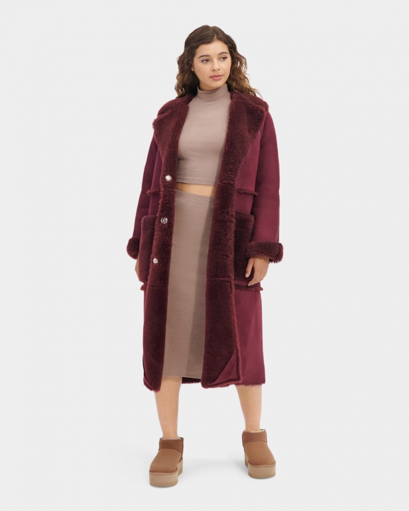 Płaszcze Damskie Ugg Fayre Twinface Sheepskin Bordowe | YRA-968214