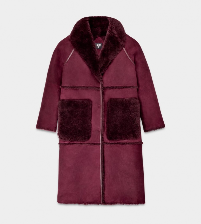 Płaszcze Damskie Ugg Fayre Twinface Sheepskin Bordowe | YRA-968214