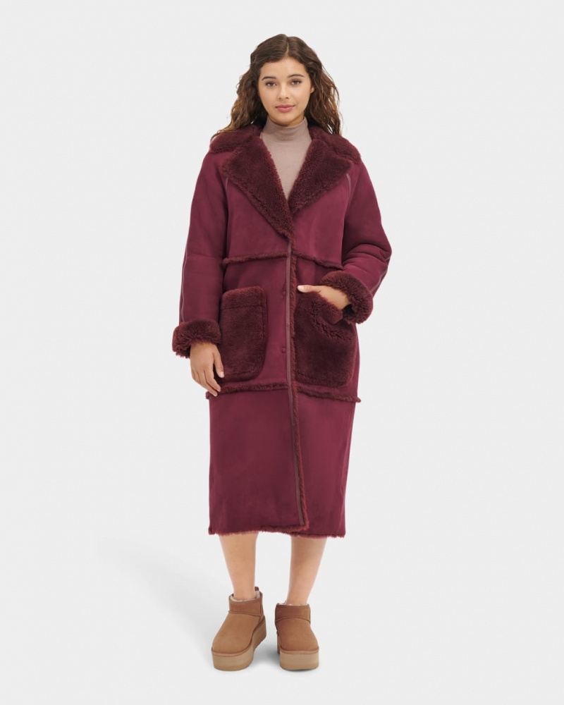 Płaszcze Damskie Ugg Fayre Twinface Sheepskin Bordowe | YRA-968214