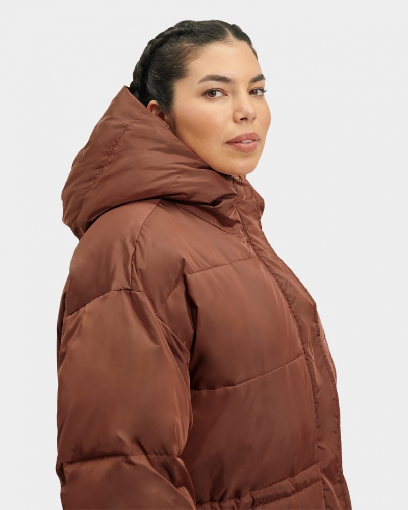 Płaszcze Damskie Ugg Keeley Long Puffer Ciemny Brązowe | EHY-105423