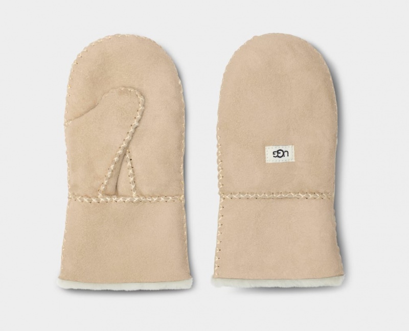 Rękawiczki Dziecięce Ugg Sheepskin Mitten with Stitch Brązowe | HZU-532174