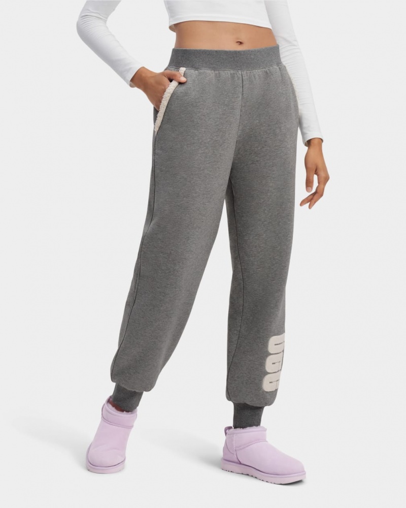 Spodnie Dresowe Damskie Ugg Daylin Bonded Fleece Logo Szare | UAP-296170